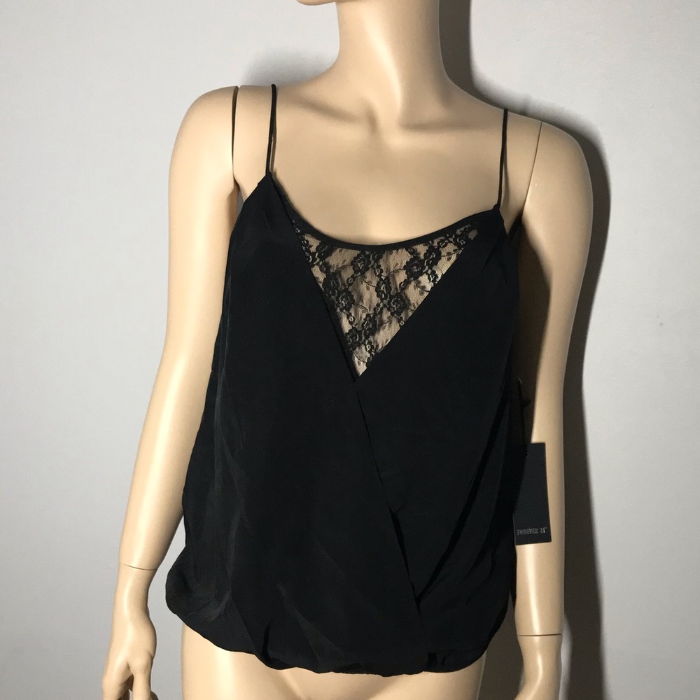 Black Lace Stretch V-Neck Top